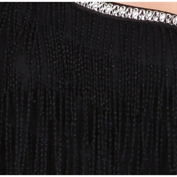 ArkCo | Anthropologie One Shoulder Dress Womens Size M Black Fringe Gatsby Mini - Picture 10 of 11
